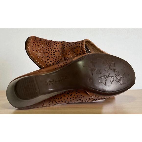 Pikolinos Tabarca Tortue brown Mules Perforated Laser Cut Tan Stitch sz 41-US 10 - Picture 4 of 5